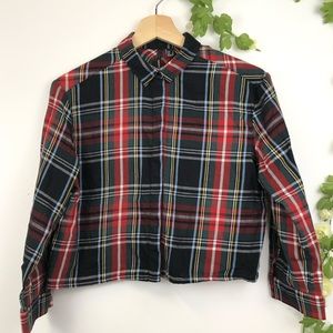 Mango | button front cropped plaid button down top
